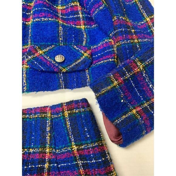 Multicolored Plaid Patterned Tweed Skirt suit - Picture 2 of 9